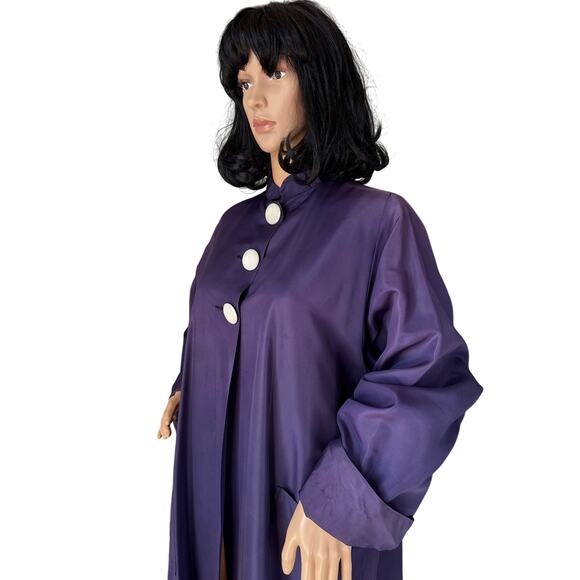 Vintage Purple Sateen Lined Duster Swing Coat 3 button closing large - Picture 5 of 16